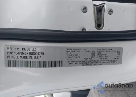 2022 Jeep Cherokee Trailhawk 4X4 z USA, uszkodzony, nr VIN 1C4PJMBX1ND500729